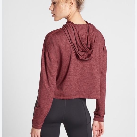 Athleta Uptempo Hoodie Womens Burgundy Long Sleeve Cropped 530134 Sz Medium - Picture 2 of 11